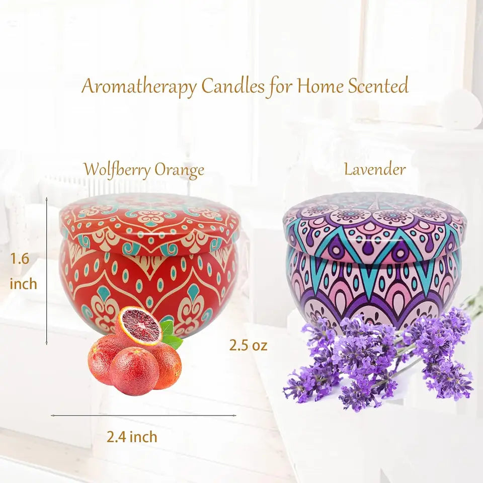 Home Decor Scented Candle, Mandala Printed Tin, Creates Ambiance & Ritual, 2.75in Box, Floral Scent